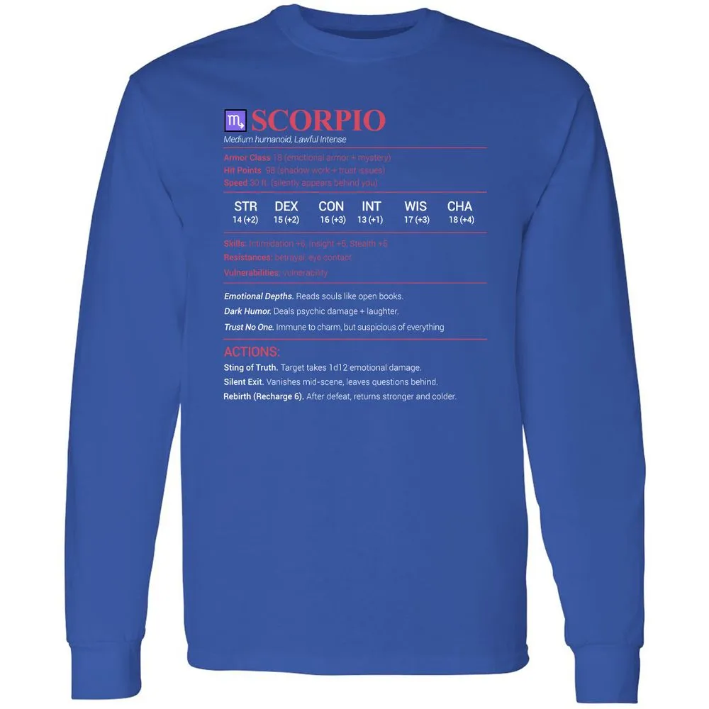 Scorpio Stats Long Sleeve T-Shirt - Royal - 8