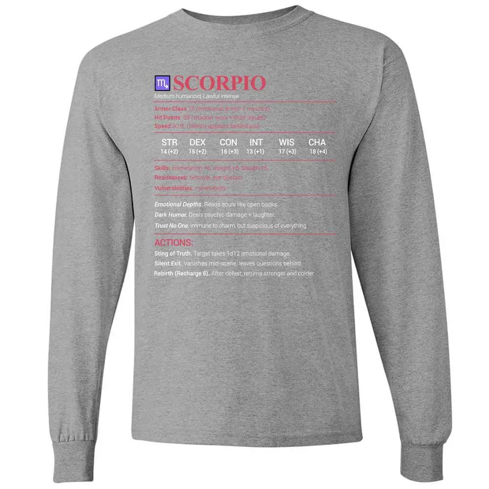 Scorpio Stats Long Sleeve T-Shirt - Graphite Heather - 6
