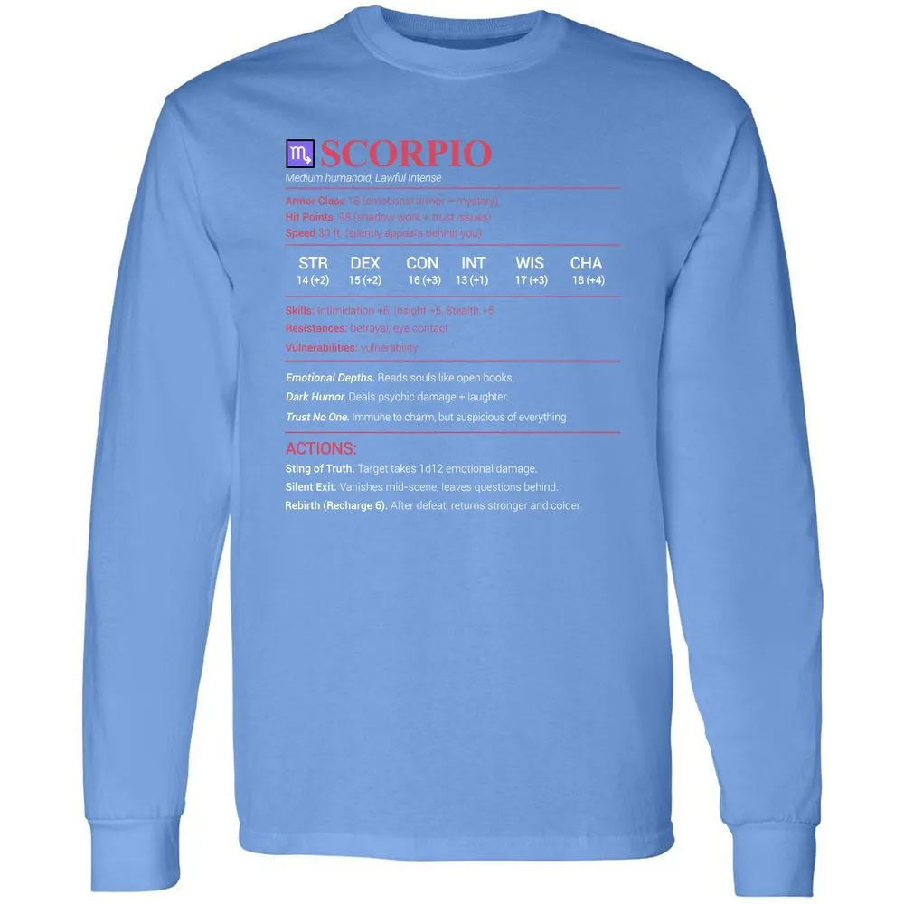 Scorpio Stats Long Sleeve T-Shirt - Carolina Blue - 12