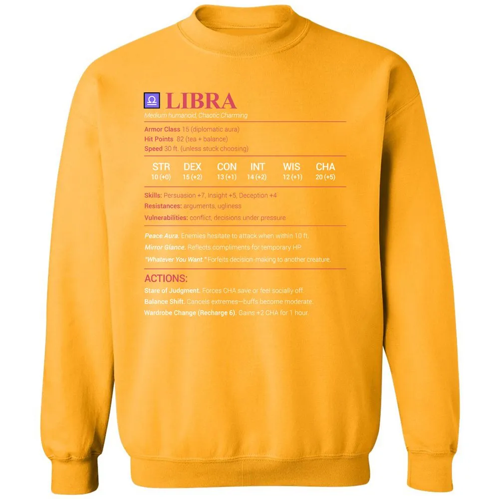 Libra Stats Classic Unisex Sweatshirt - Gold - 11