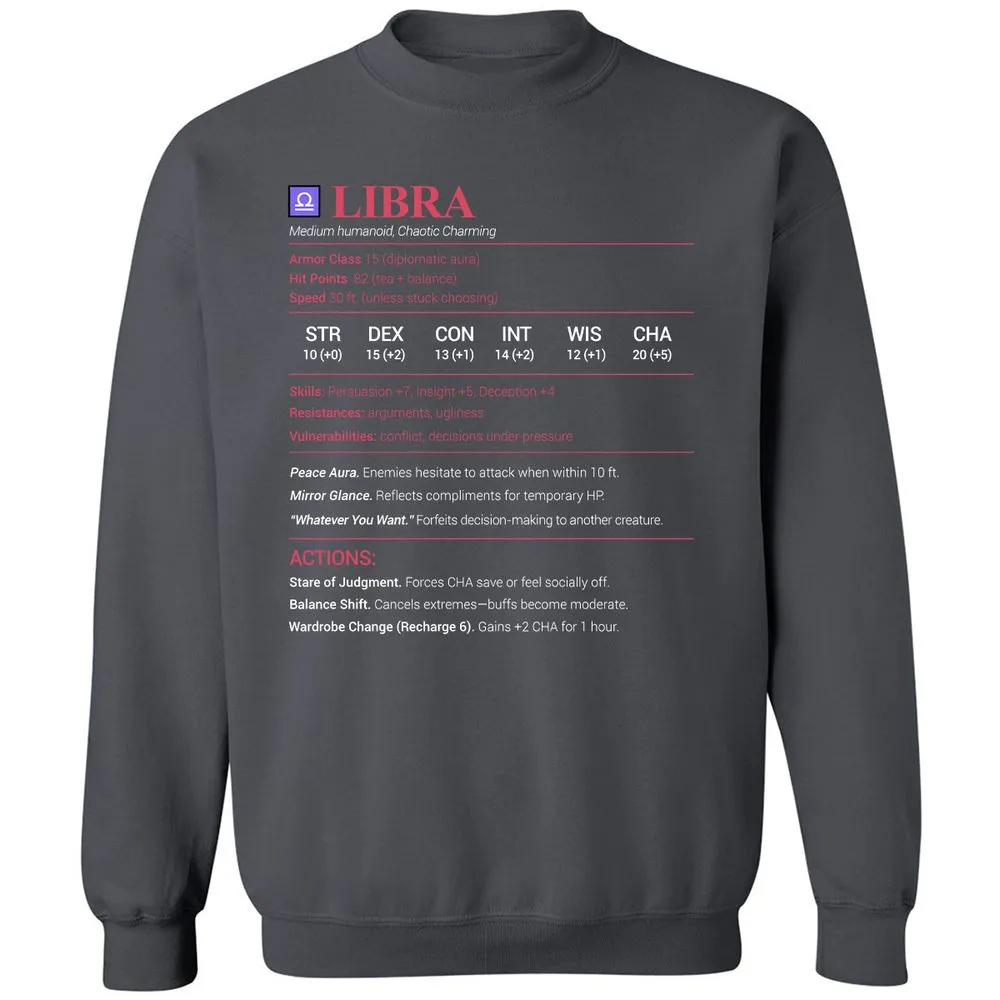Libra Stats Classic Unisex Sweatshirt - Charcoal - 7