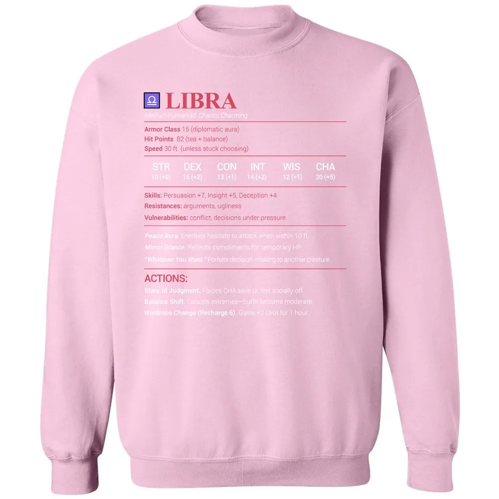 Libra Stats Classic Unisex Sweatshirt - Light Pink - 3