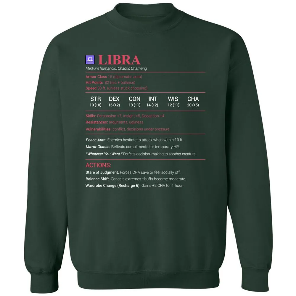 Libra Stats Classic Unisex Sweatshirt - Forest Green - 4