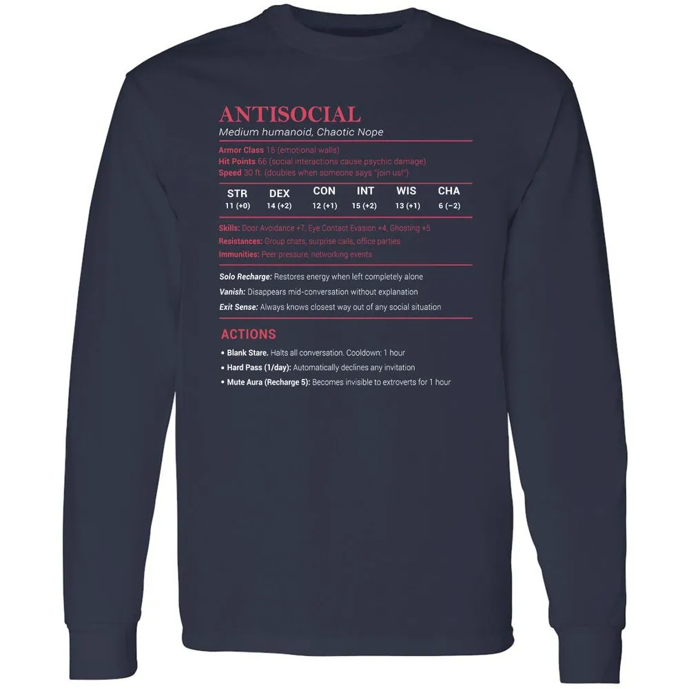 Antisocial Stats Long Sleeve T-Shirt - Navy - 2