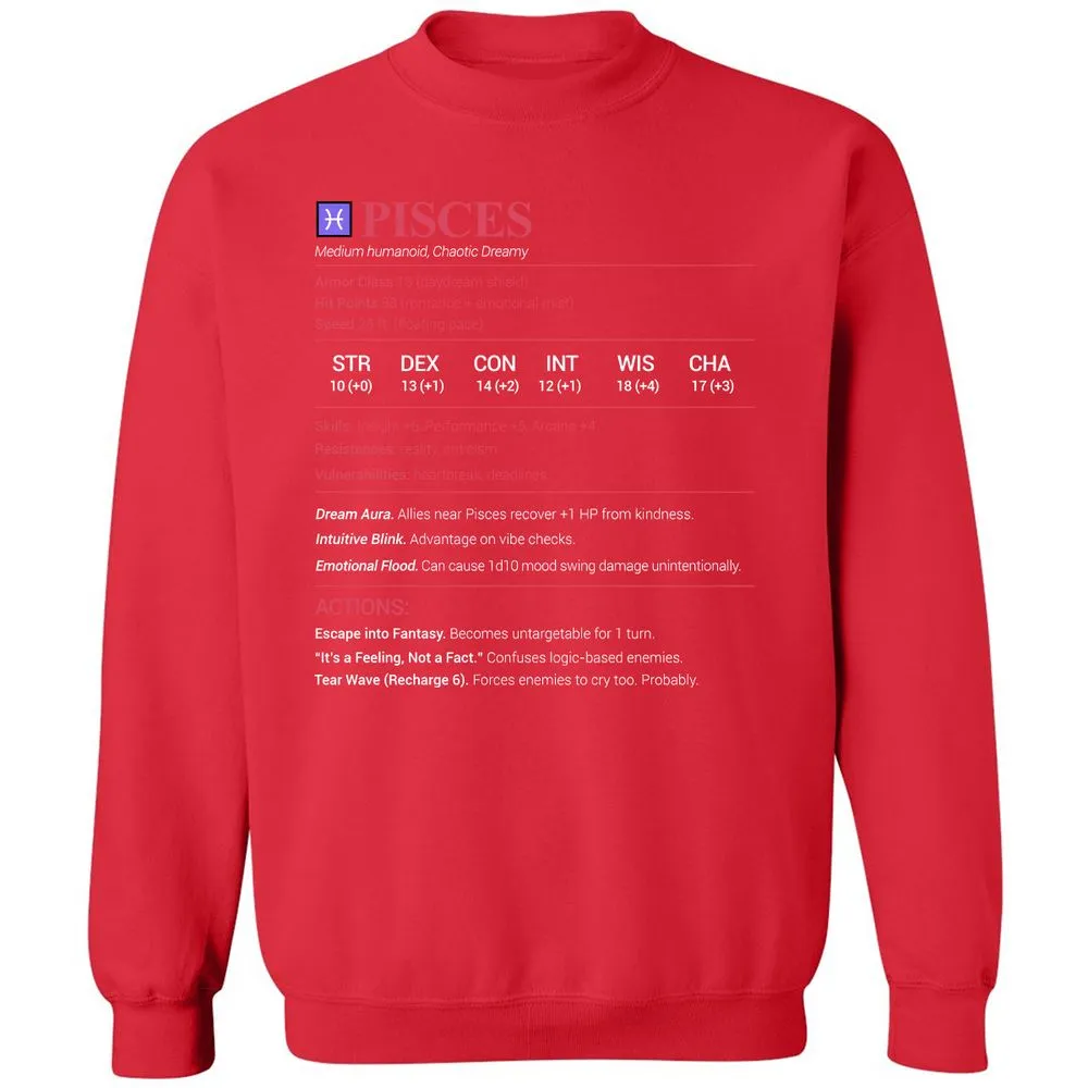 Pisces Stats Classic Unisex Sweatshirt - Red - 5
