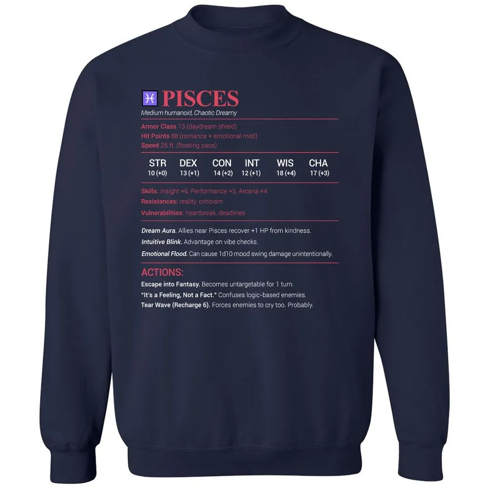 Pisces Stats Classic Unisex Sweatshirt - Navy - 2