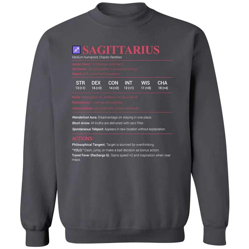 Sagittarius Stats Classic Unisex Sweatshirt - Charcoal - 7