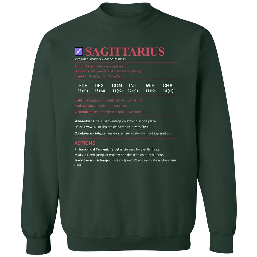 Sagittarius Stats Classic Unisex Sweatshirt - Forest Green - 4