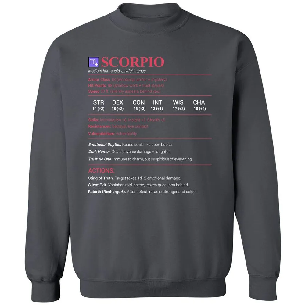 Scorpio Stats Classic Unisex Sweatshirt - Charcoal - 7