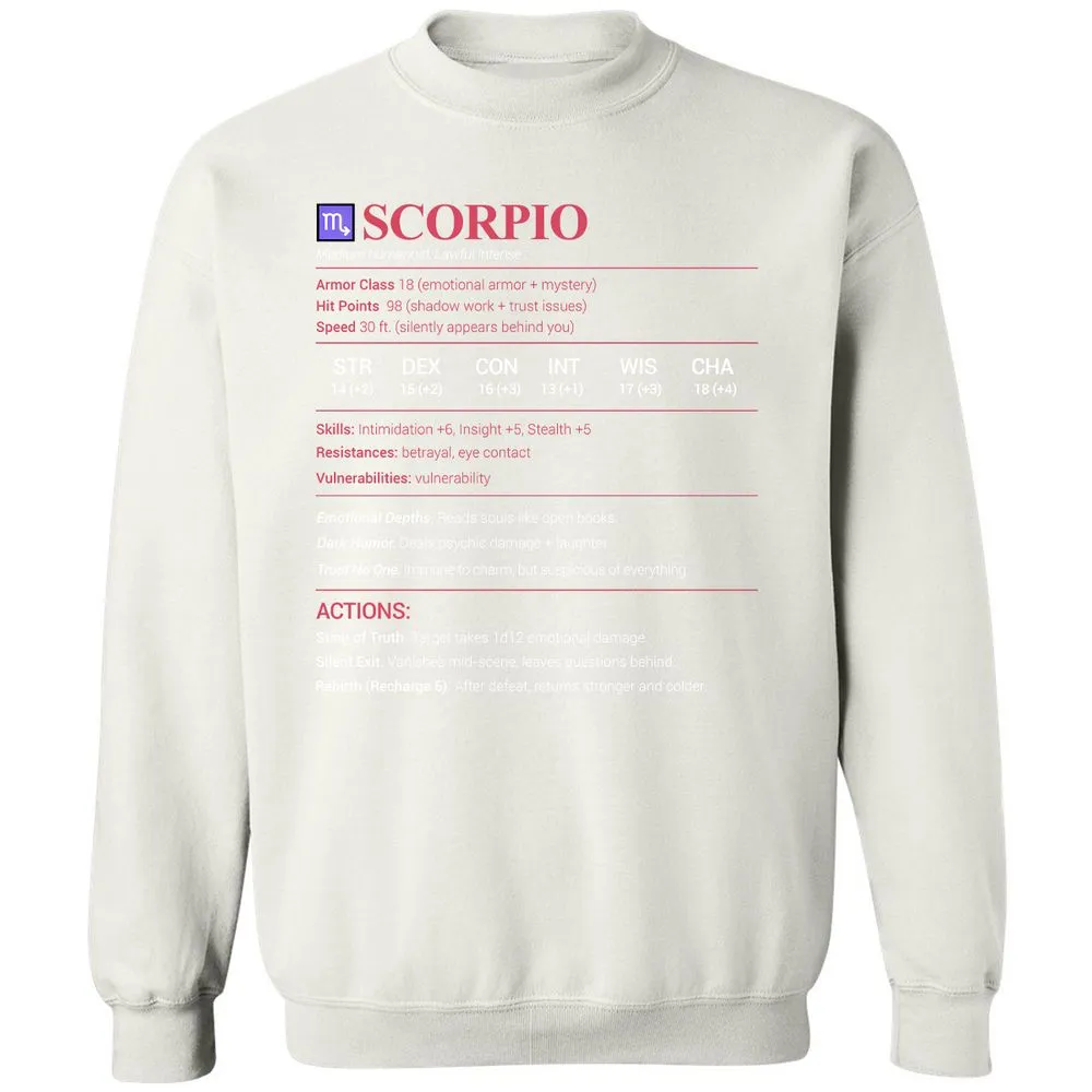 Scorpio Stats Classic Unisex Sweatshirt - White - 12