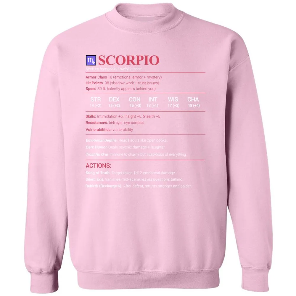 Scorpio Stats Classic Unisex Sweatshirt - Light Pink - 3