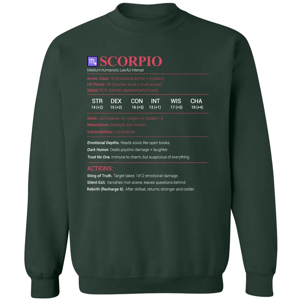 Scorpio Stats Classic Unisex Sweatshirt - Forest Green - 4