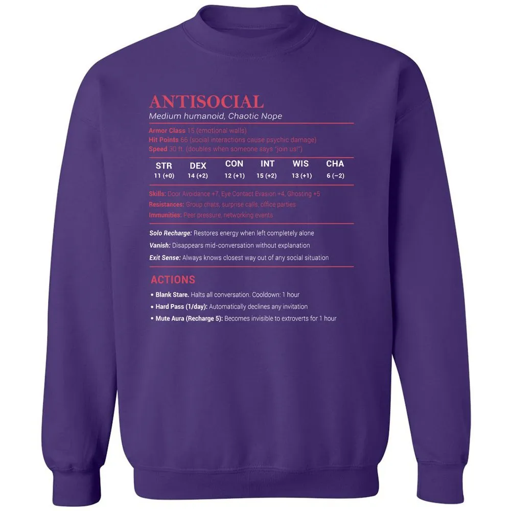 Antisocial Stats Classic Unisex Sweatshirt - Purple - 6