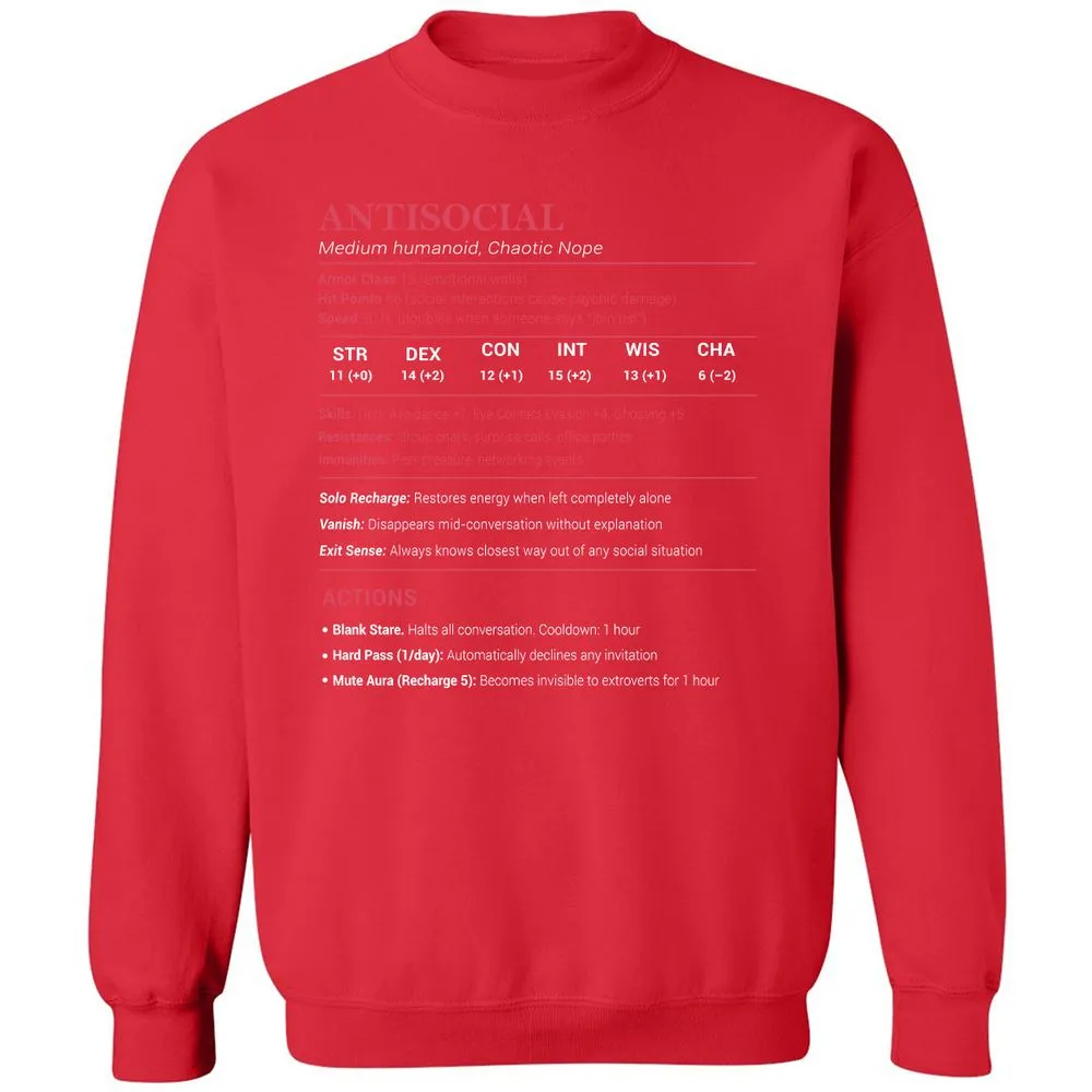 Antisocial Stats Classic Unisex Sweatshirt - Red - 5