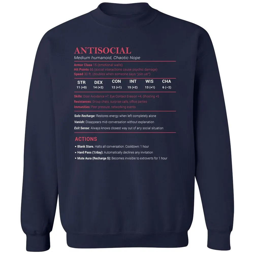 Antisocial Stats Classic Unisex Sweatshirt - Navy - 2