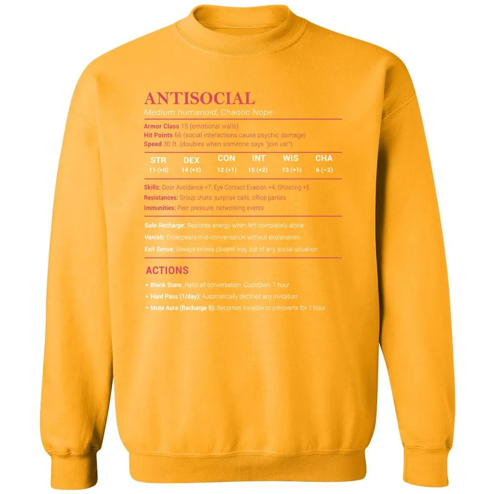 Antisocial Stats Classic Unisex Sweatshirt - Gold - 11
