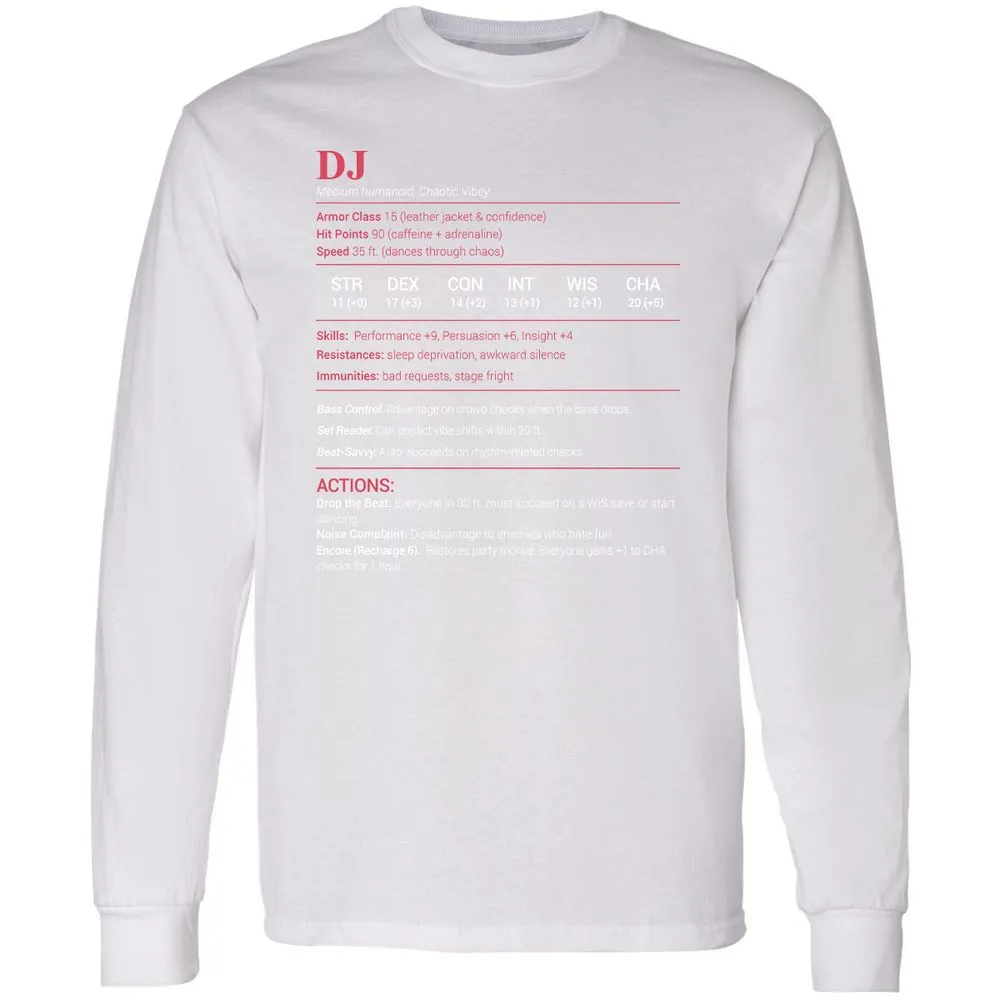 DJ Stats Long Sleeve T-Shirt - White - 5