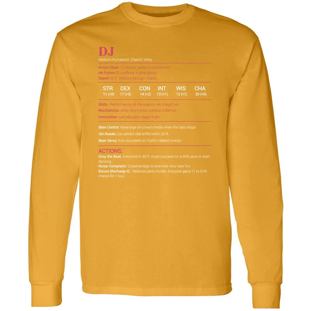 DJ Stats Long Sleeve T-Shirt - Gold - 9