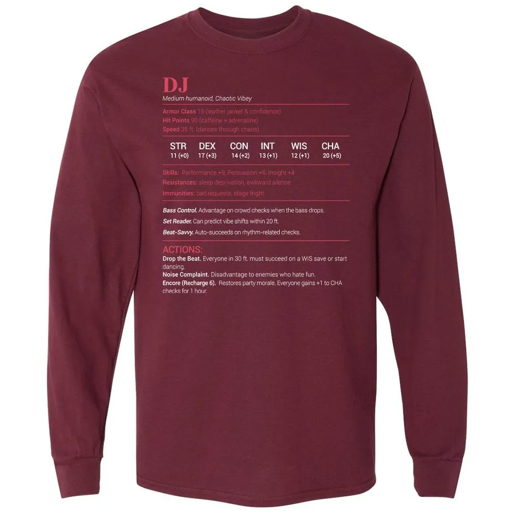 DJ Stats Long Sleeve T-Shirt - Maroon - 11