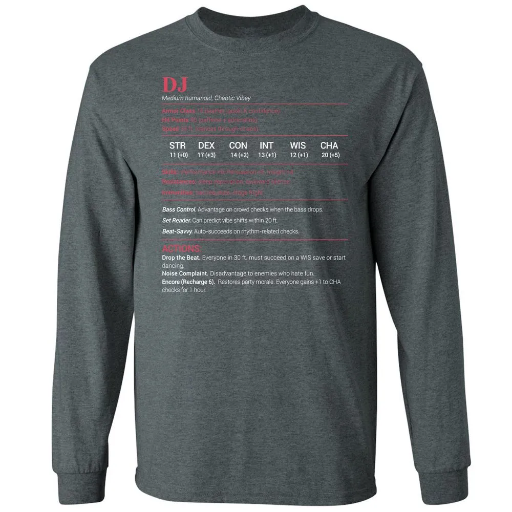 DJ Stats Long Sleeve T-Shirt - Dark Heather - 15