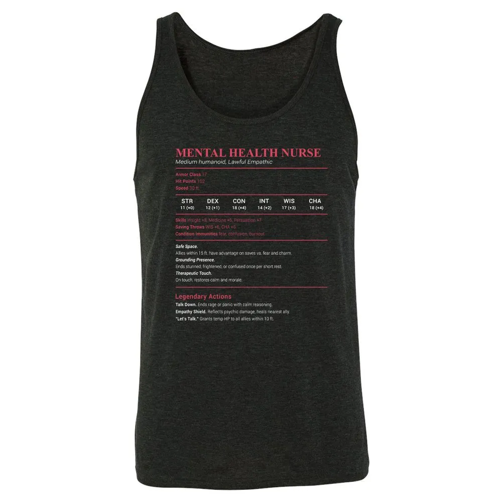 Mental Health Nurse Stats Unisex Jersey Tank - Charcoal Black Triblend - 5