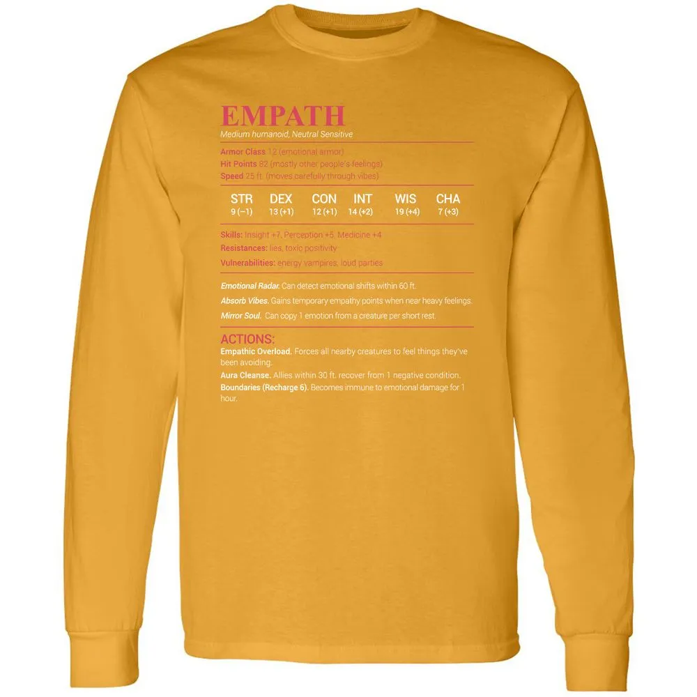 Empath Stats Long Sleeve T-Shirt - Gold - 9