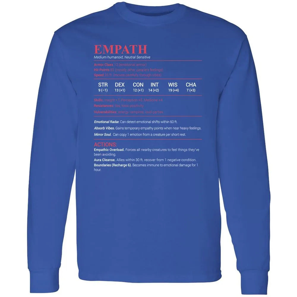 Empath Stats Long Sleeve T-Shirt - Royal - 8