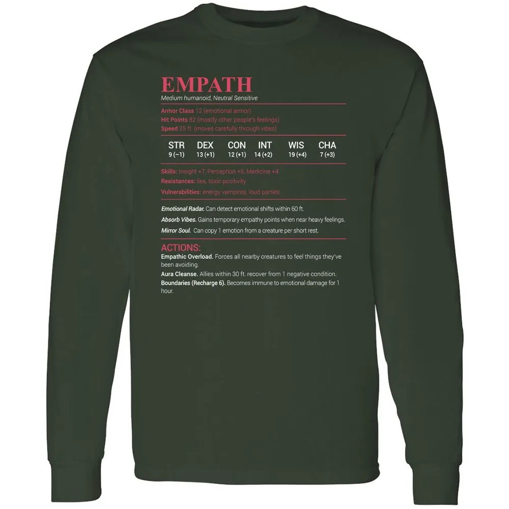 Empath Stats Long Sleeve T-Shirt - Forest Green - 4