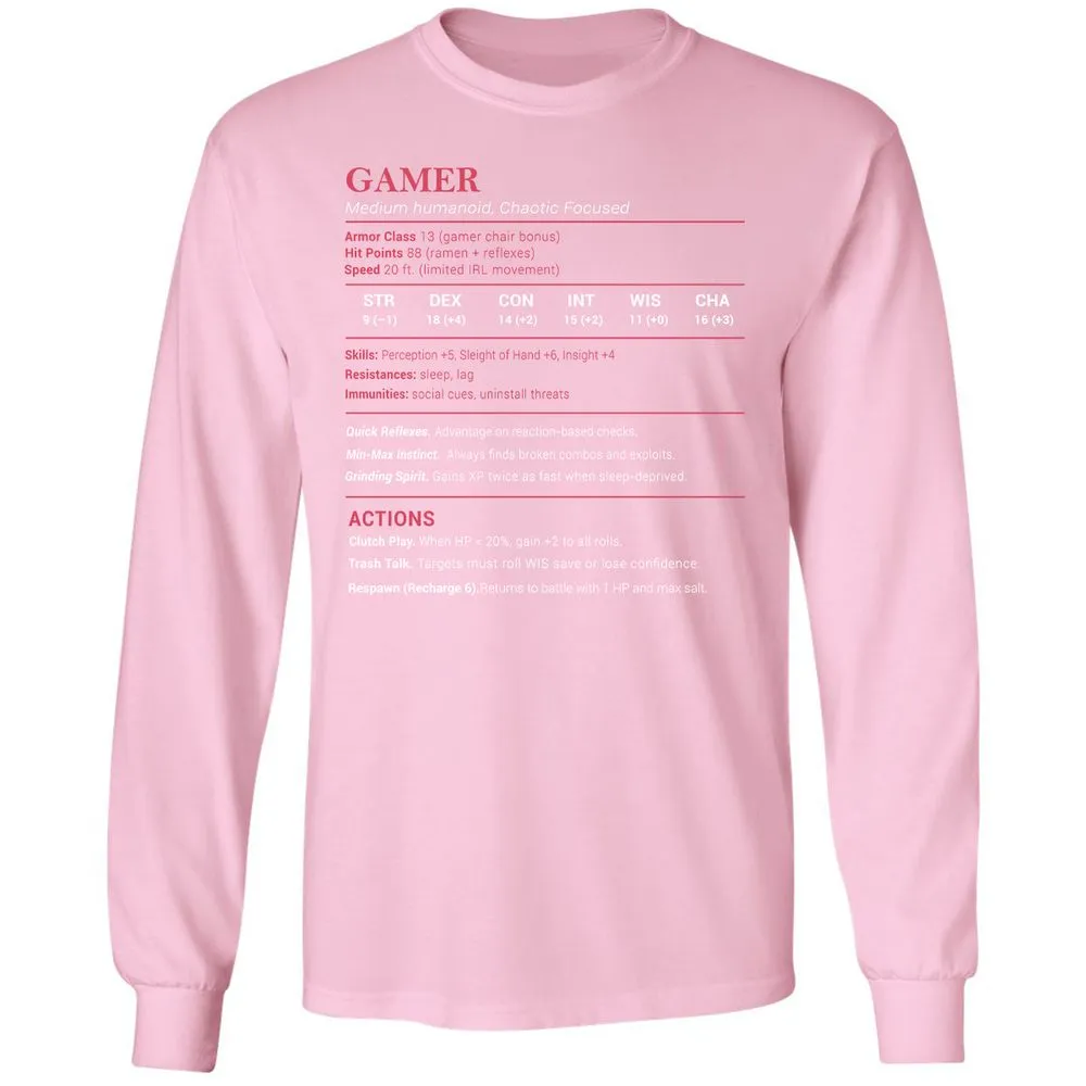 Gamer Stats Long Sleeve T-Shirt - Light Pink - 3