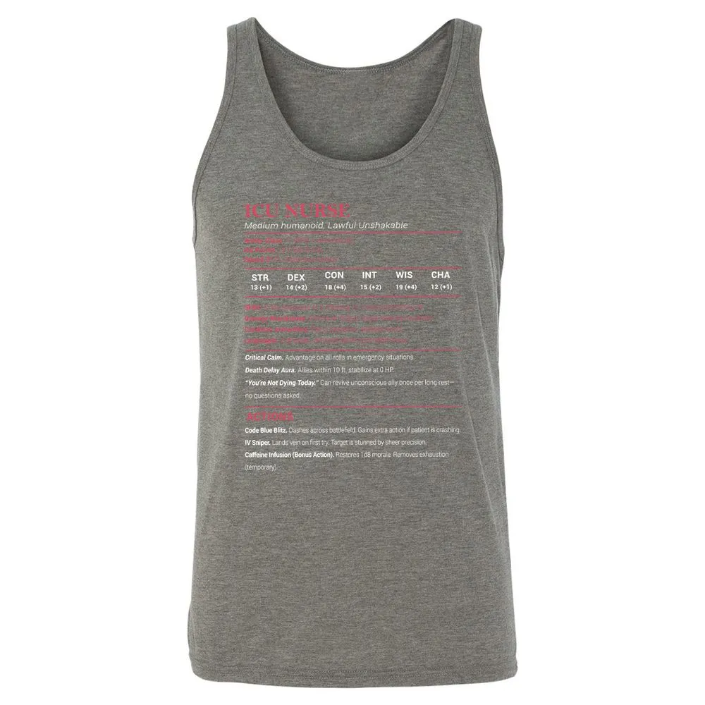 ICU Nurse Stats Unisex Jersey Tank - Grey Triblend - 8