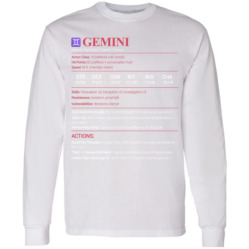 Gemini Stats Long Sleeve T-Shirt - White - 5
