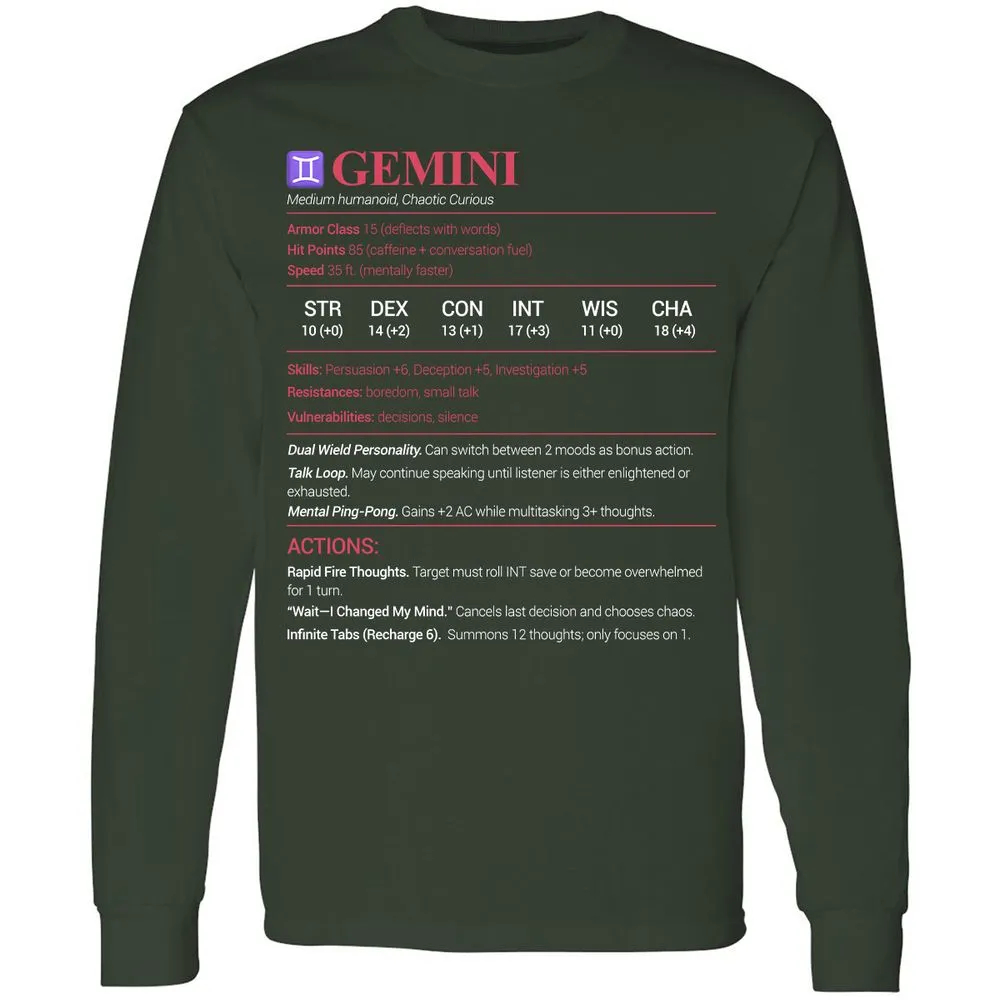 Gemini Stats Long Sleeve T-Shirt - Forest Green - 4