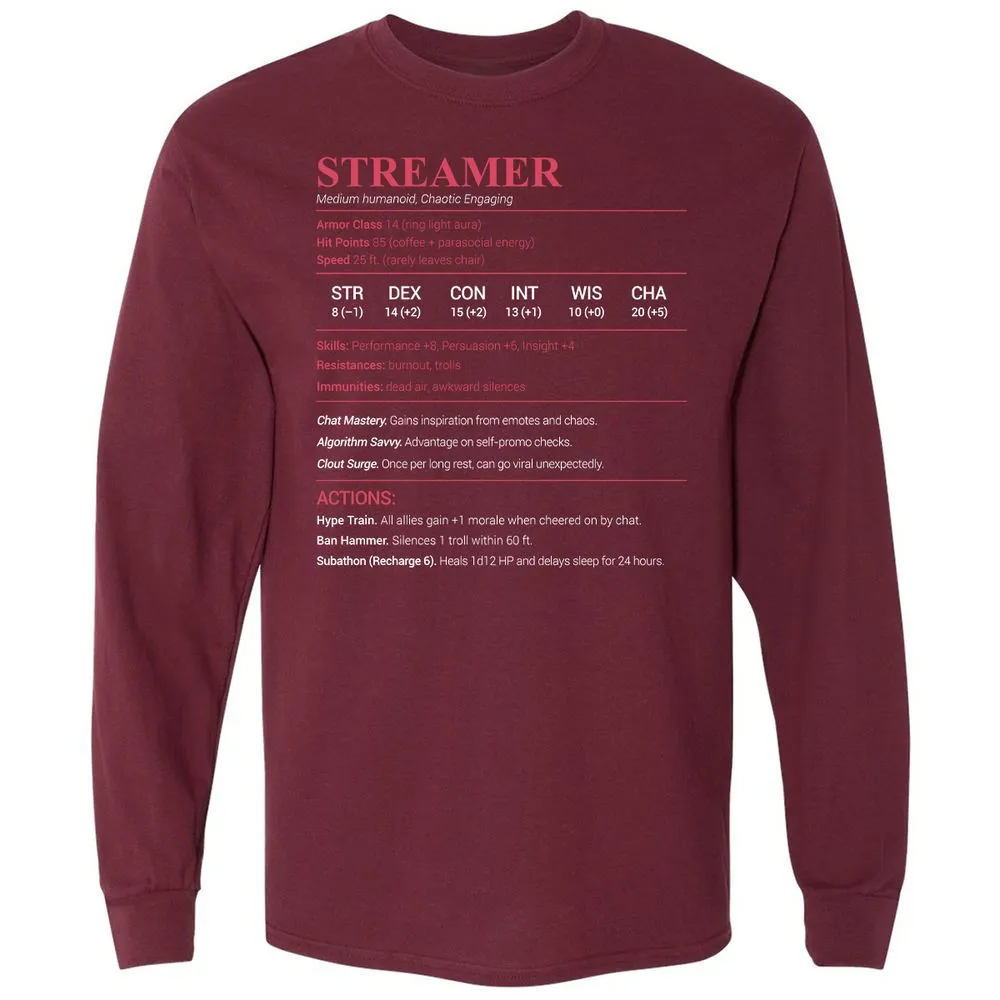Streamer Stats Long Sleeve T-Shirt - Maroon - 11