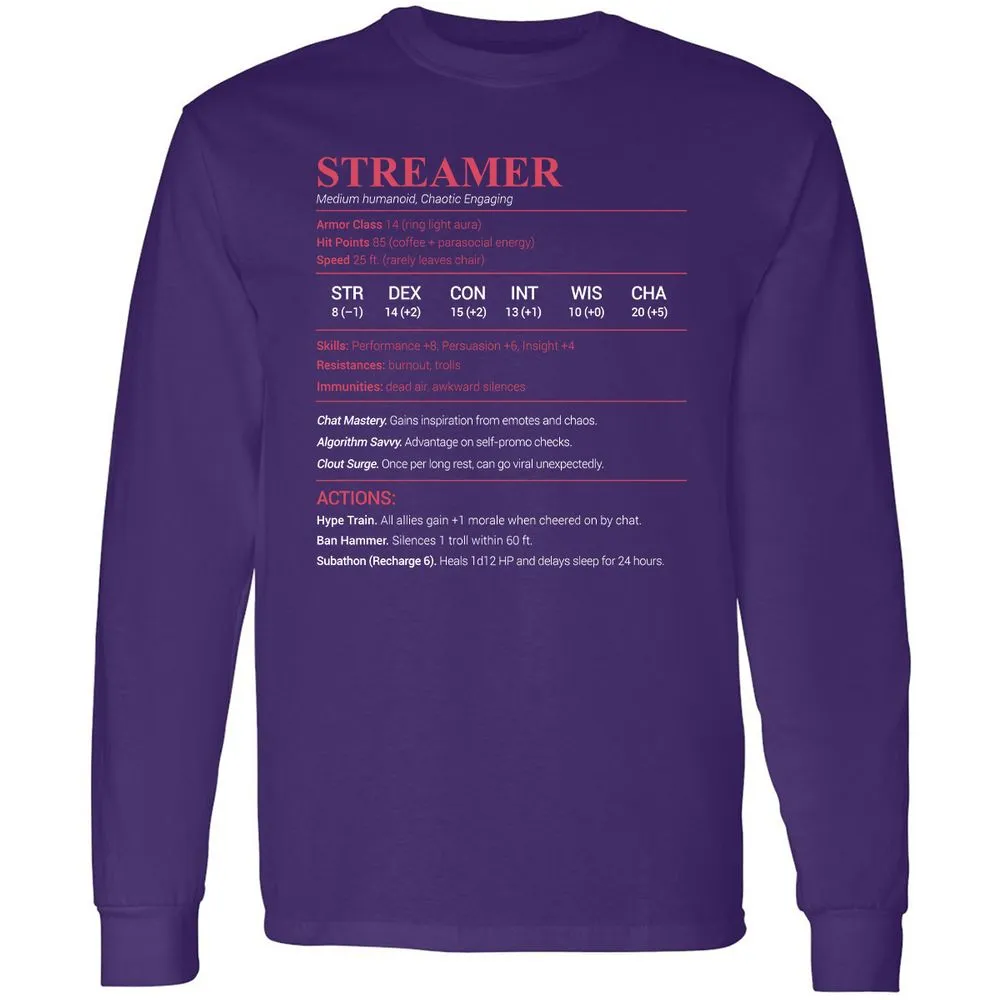 Streamer Stats Long Sleeve T-Shirt - Purple - 13
