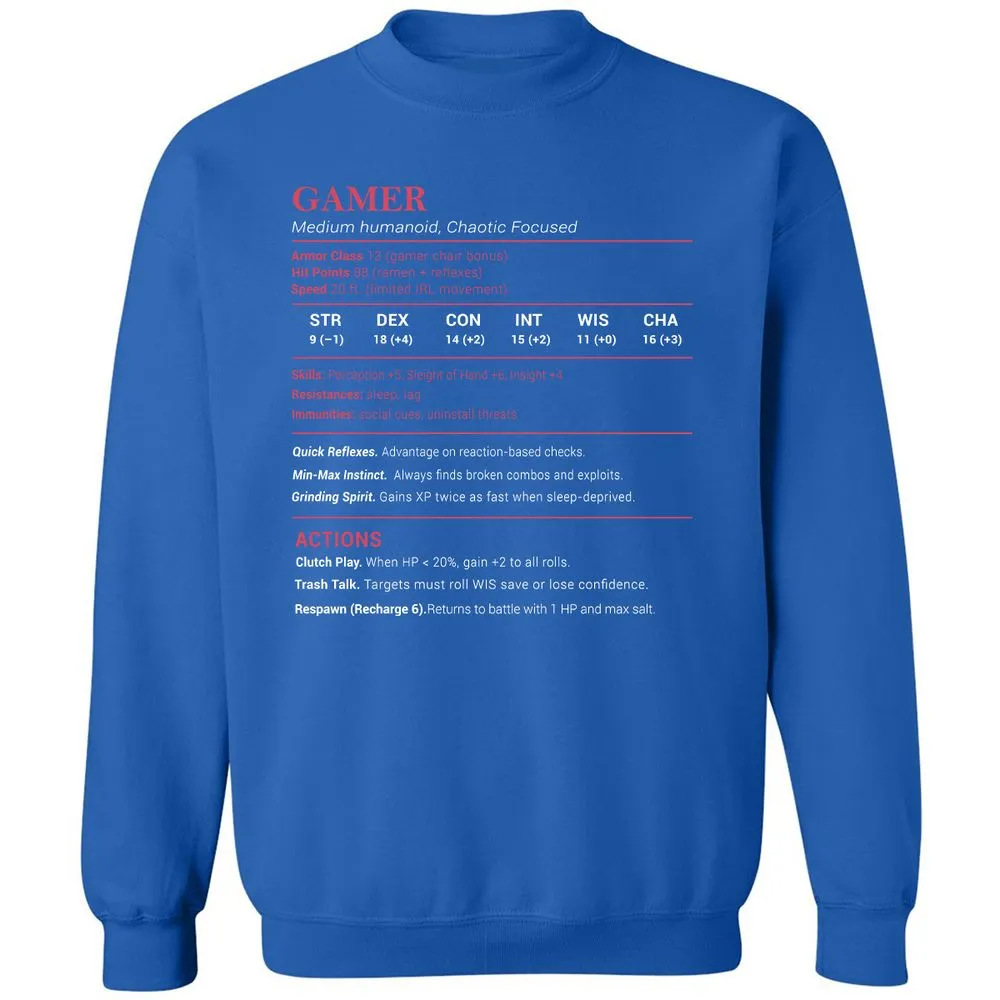Gamer Stats Classic Unisex Sweatshirt - Royal - 9