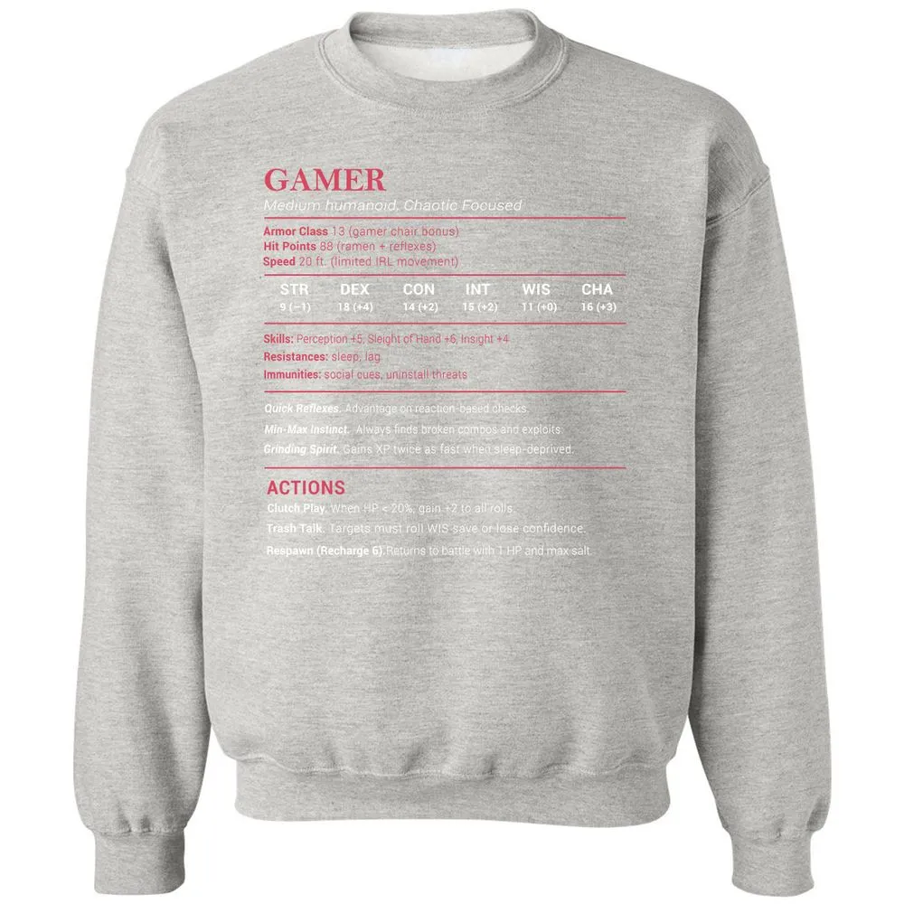 Gamer Stats Classic Unisex Sweatshirt - Ash - 8
