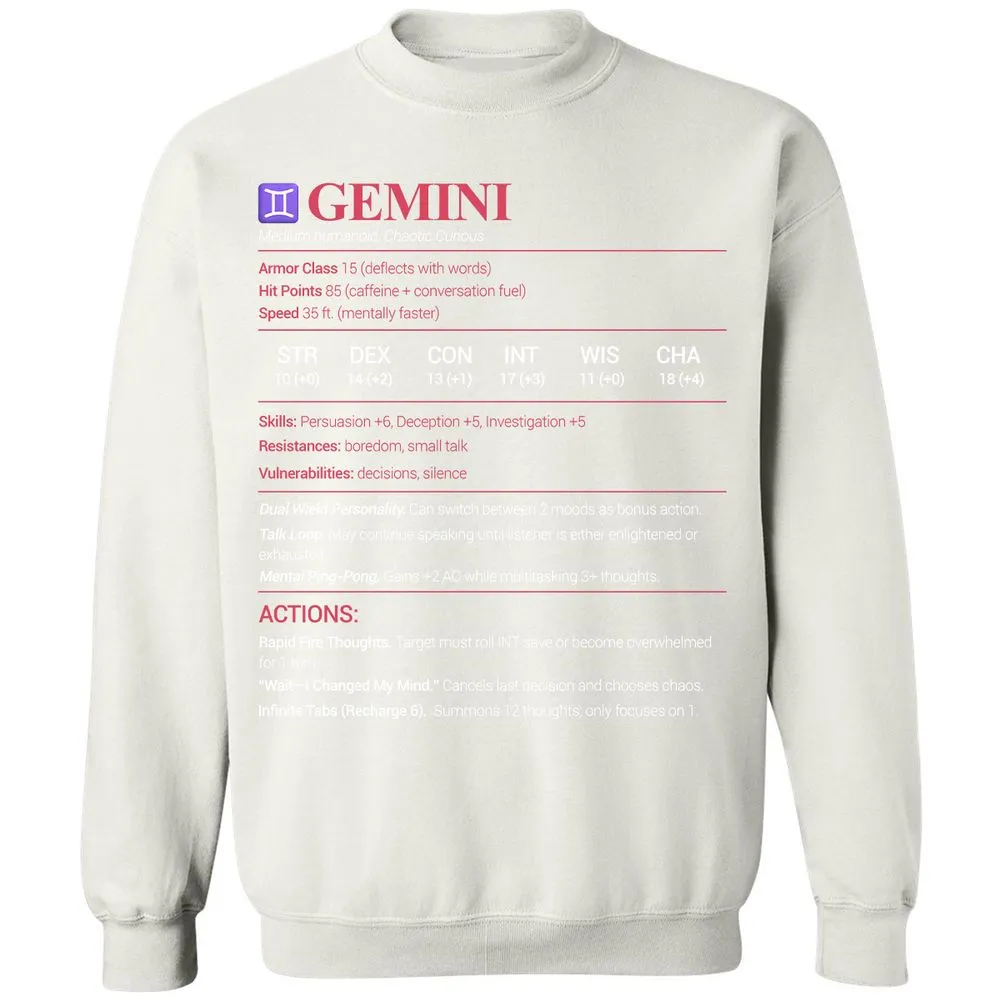 Gemini Stats Classic Unisex Sweatshirt - White - 12