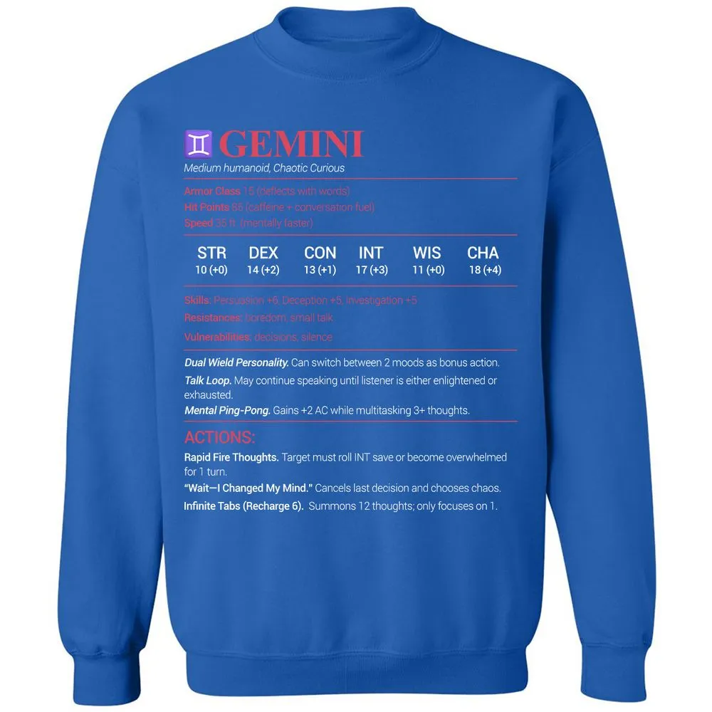 Gemini Stats Classic Unisex Sweatshirt - Royal - 9