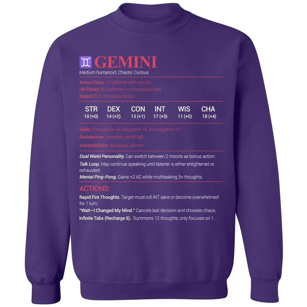 Gemini Stats Classic Unisex Sweatshirt - Purple - 6