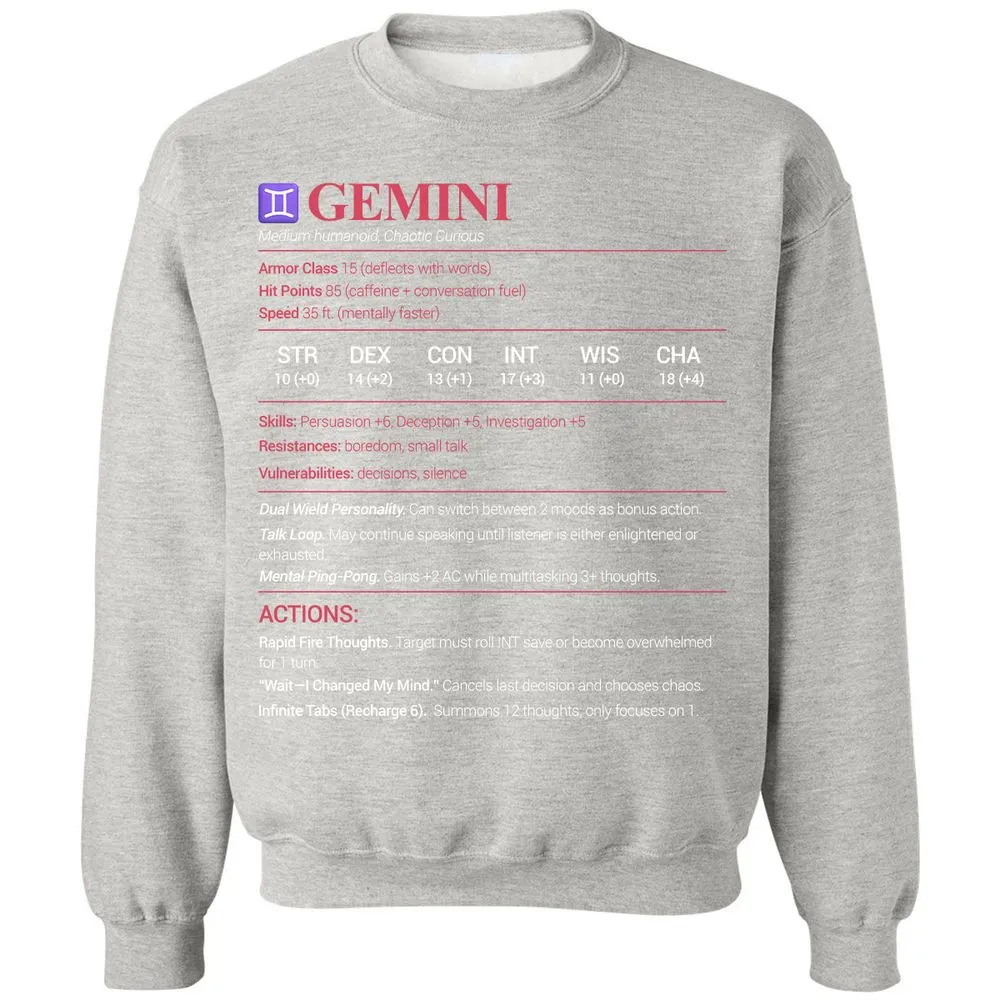 Gemini Stats Classic Unisex Sweatshirt - Ash - 8