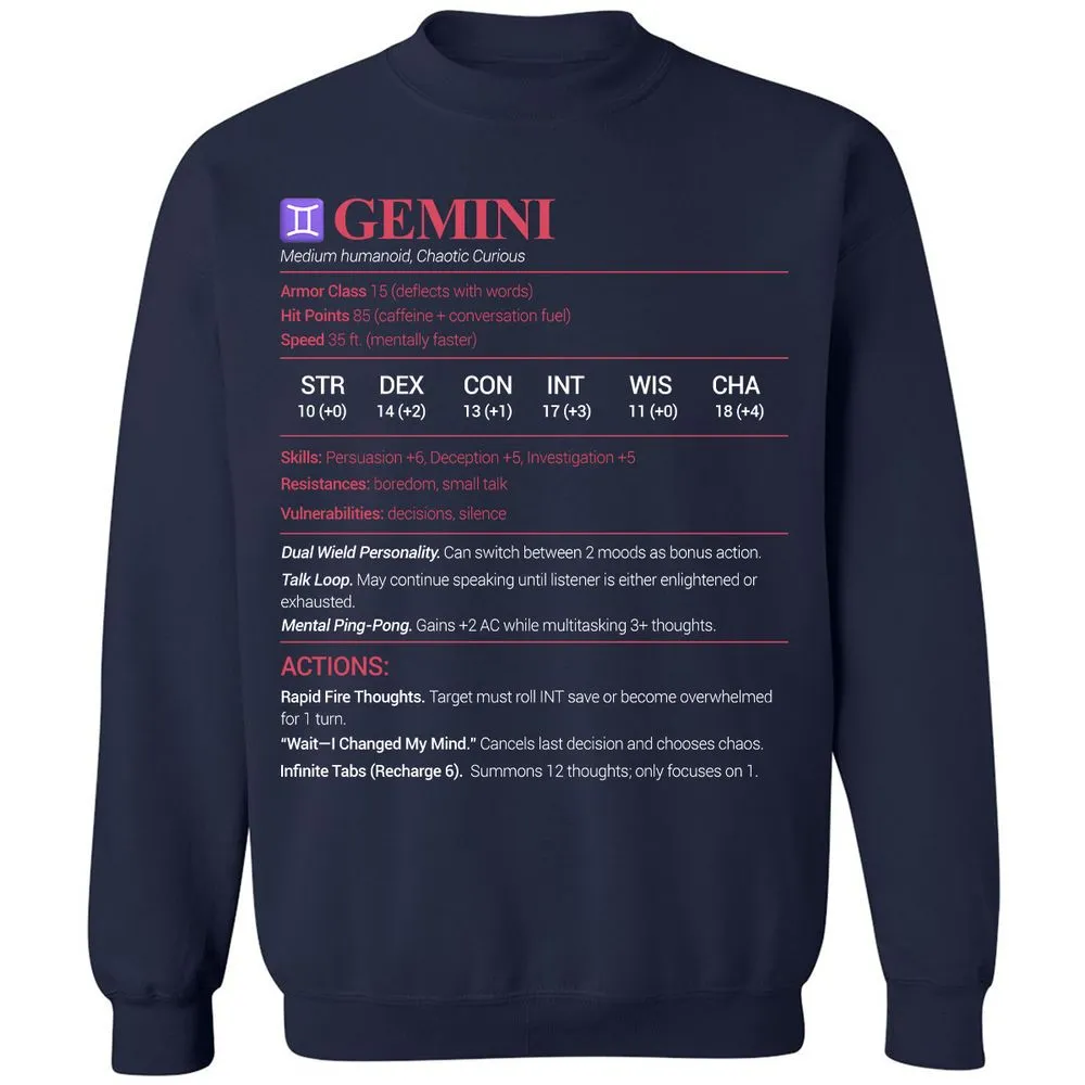 Gemini Stats Classic Unisex Sweatshirt - Navy - 2