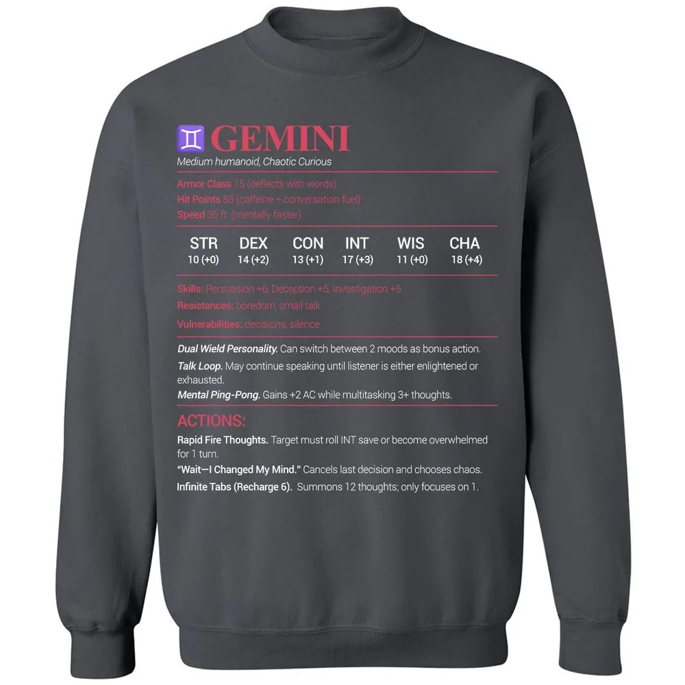 Gemini Stats Classic Unisex Sweatshirt - Charcoal - 7
