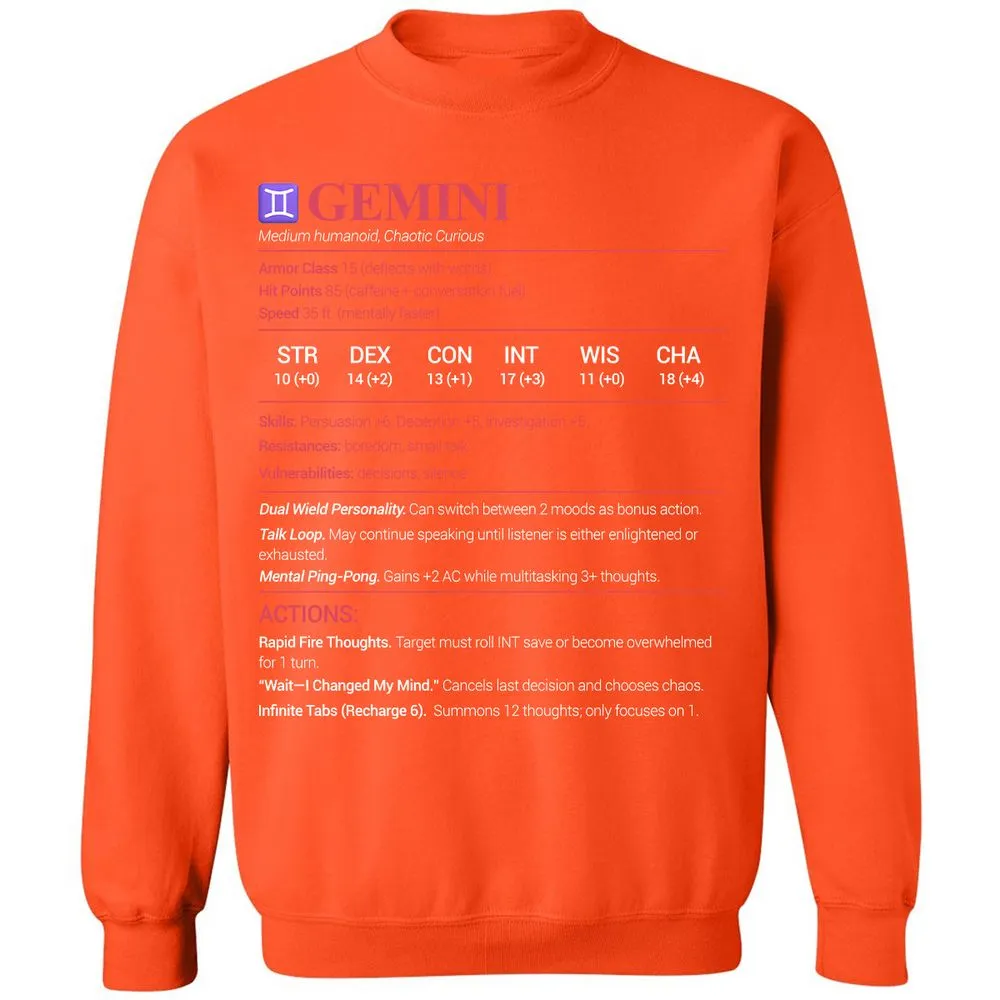 Gemini Stats Classic Unisex Sweatshirt - Orange - 10