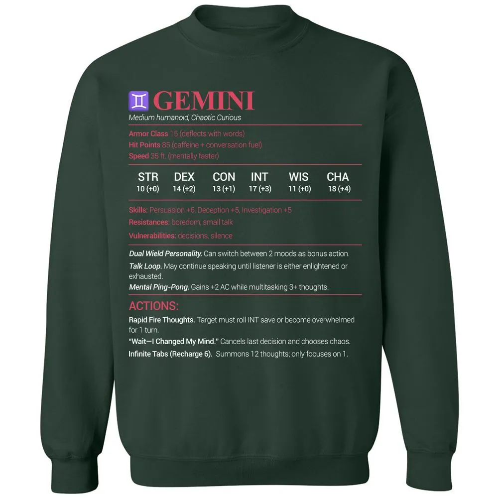 Gemini Stats Classic Unisex Sweatshirt - Forest Green - 4