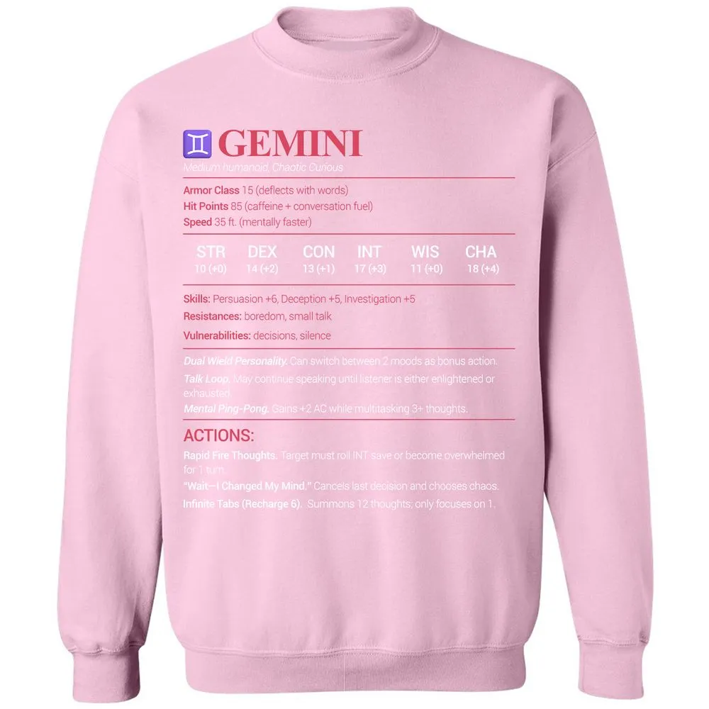 Gemini Stats Classic Unisex Sweatshirt - Light Pink - 3