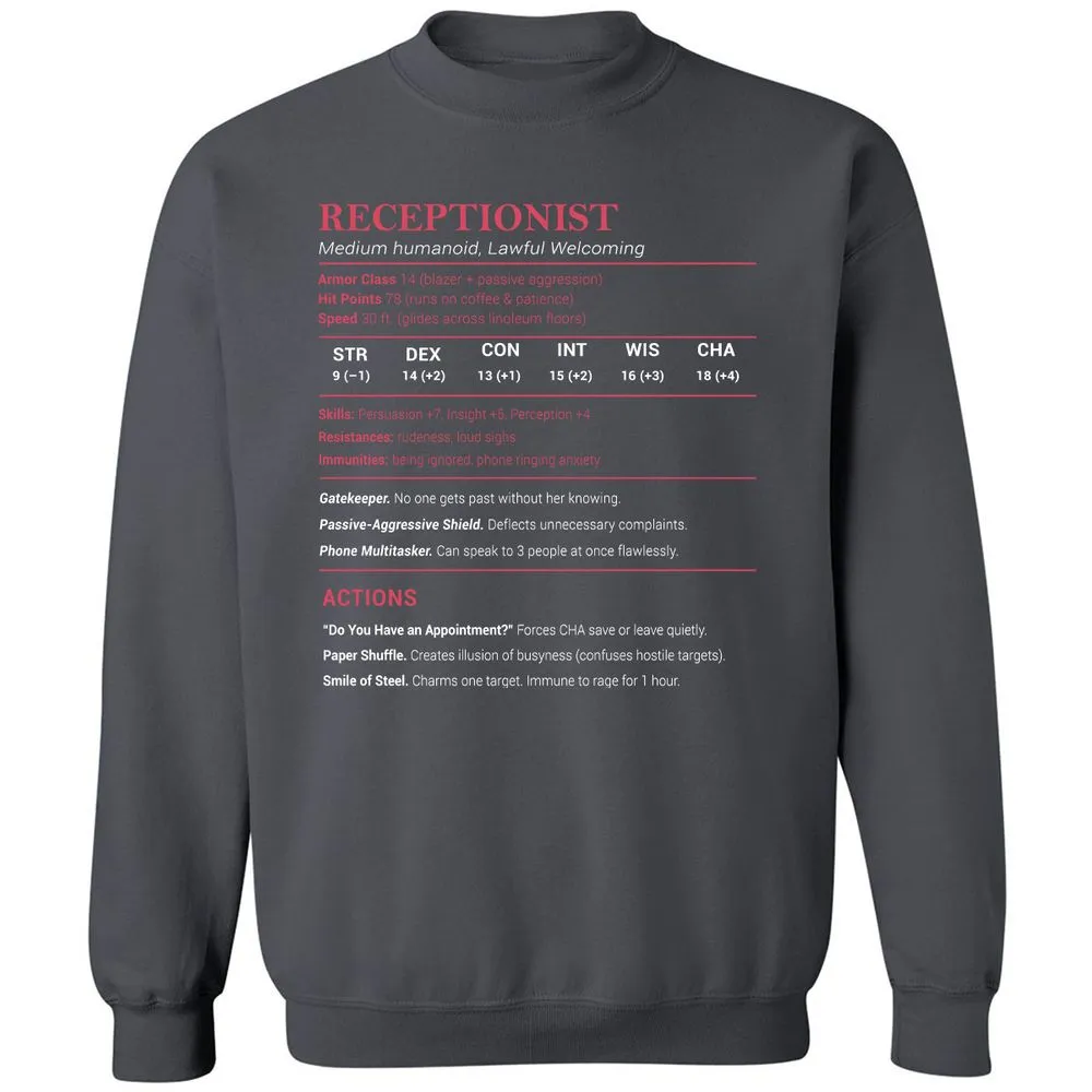 Receptionist Stats Classic Unisex Sweatshirt - Charcoal - 7