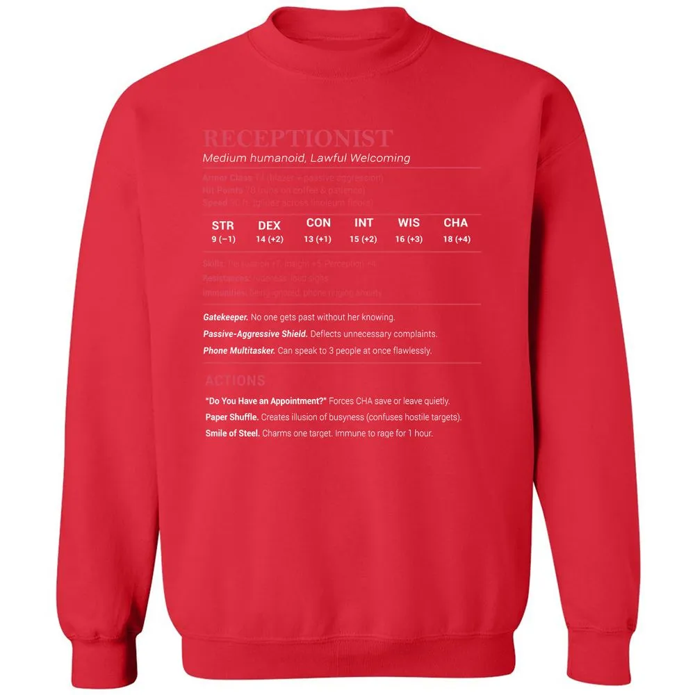 Receptionist Stats Classic Unisex Sweatshirt - Red - 5