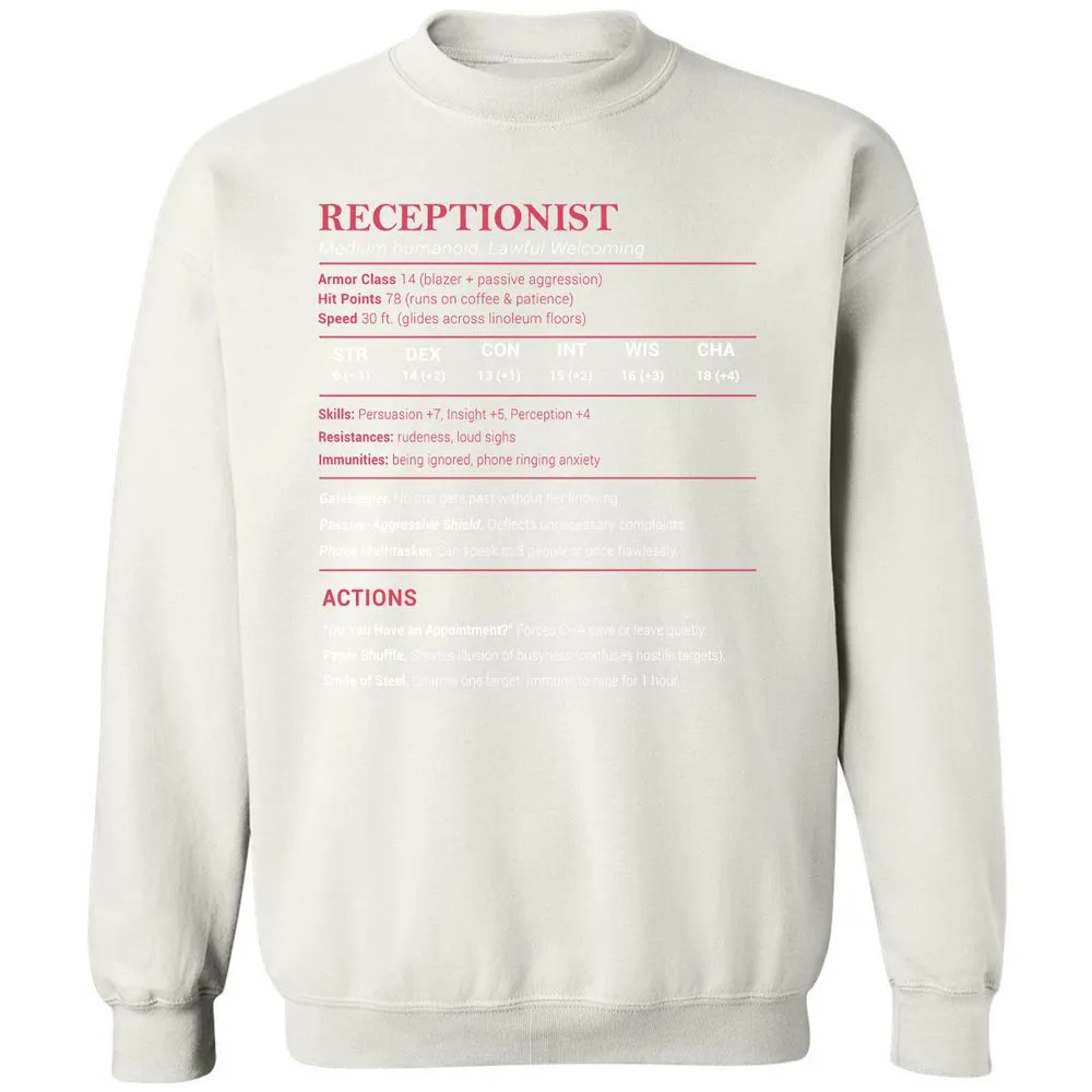 Receptionist Stats Classic Unisex Sweatshirt - White - 12