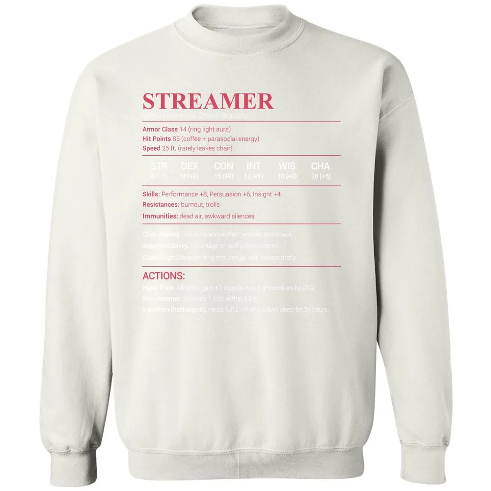 Streamer Stats Classic Unisex Sweatshirt - White - 12