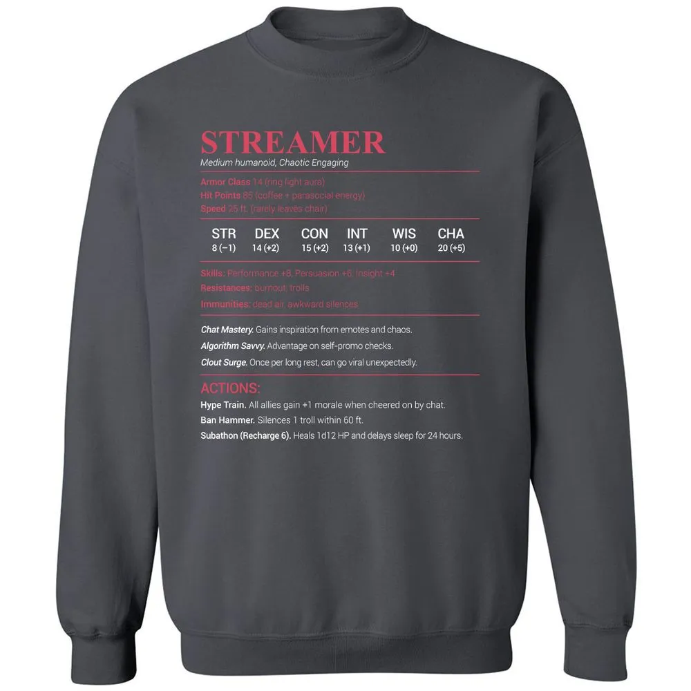 Streamer Stats Classic Unisex Sweatshirt - Charcoal - 7